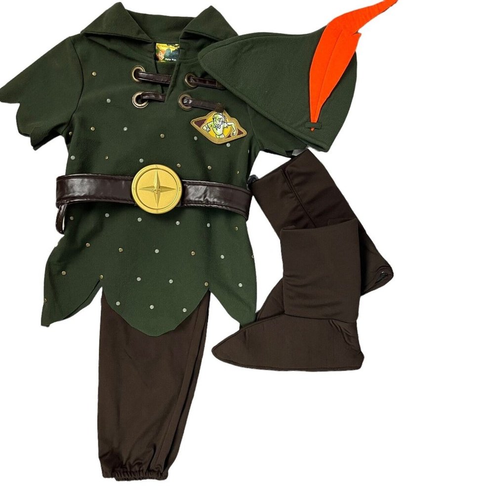 Disney Kids Peter Pan Halloween Costume Hat Boot Covers Youth 4 XS
